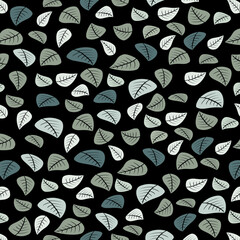 Isolated multi-colored leaves  for decorative design, for fabric. Autumn foliage. Seamless pattern with grey, green and khaki leaf. Patterns for print and wallpaper. Nature background.