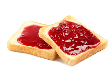 Toasts with raspberry jam isolated on white background