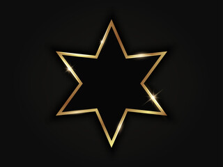 Obraz premium Hexagonal star golden sparkling frame isolated on black background.