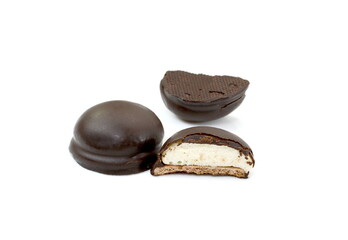 Marshmallow chocolate and half isolated on white background.
