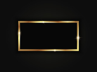 Rectangular golden sparkling frame isolated on a black background.