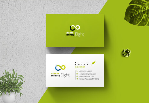 Business Card Layout with Green Background
