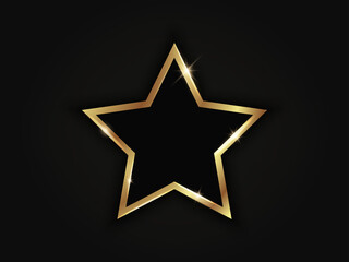 Star golden sparkling frame isolated on black background.