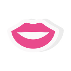 female mouth sticker and flat style icon design of lips expression character caricature fun people facial emotion joy humor and human theme Vector illustration