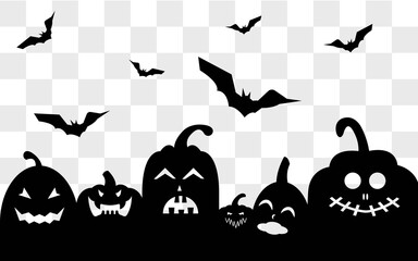 Halloween pumpkins black banner isolated on transparent background illustration