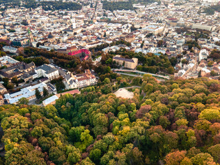 aerial view of autumn european city