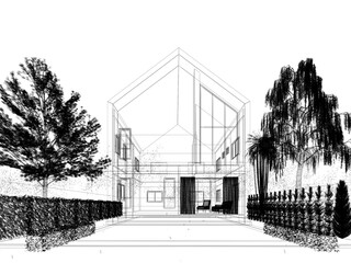 sketch design of house ,3d rendering