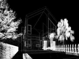 sketch design of house ,3d rendering