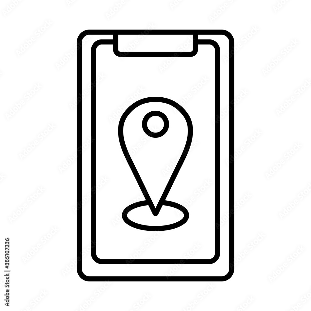 Poster gps mark in smartphone line style icon design, map travel navigation route and road theme vector ill