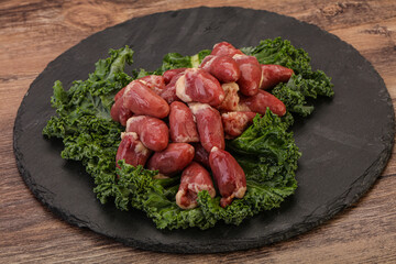Raw chicken hearts for cooking