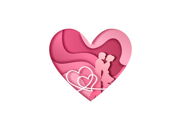 Happy Valentine's day. Vector greeting card and poster design with the image of a three-dimensional multi-layered pink heart . eps10