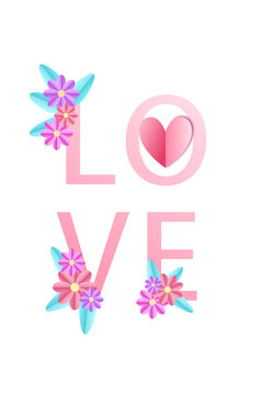 Happy Valentine's day. Vector greeting card and poster design with the image of the word "love" on a background of flowers. eps10