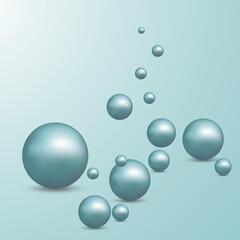 Falling blue metal 3D balls. Vector illustration. Abstract modern design.