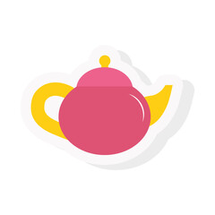 Tea pot sticker and flat style icon design, Time drink breakfast and beverage theme Vector illustration