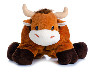 cow bull stuffed soft toy pillow on white background isolation