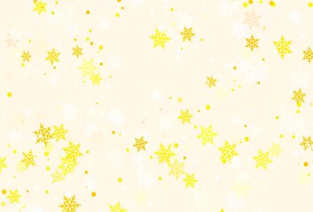Light Green, Yellow vector pattern with christmas snowflakes.