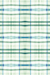 Watercolour Scottish Print. Green Tartan Pattern. 