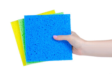 Cleaning rag in hand on white background isolation