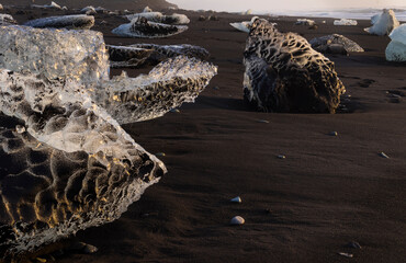 Jokulsarlon beach, Vatnatjokull glacier, Southern Iceland, Iceland, Europe