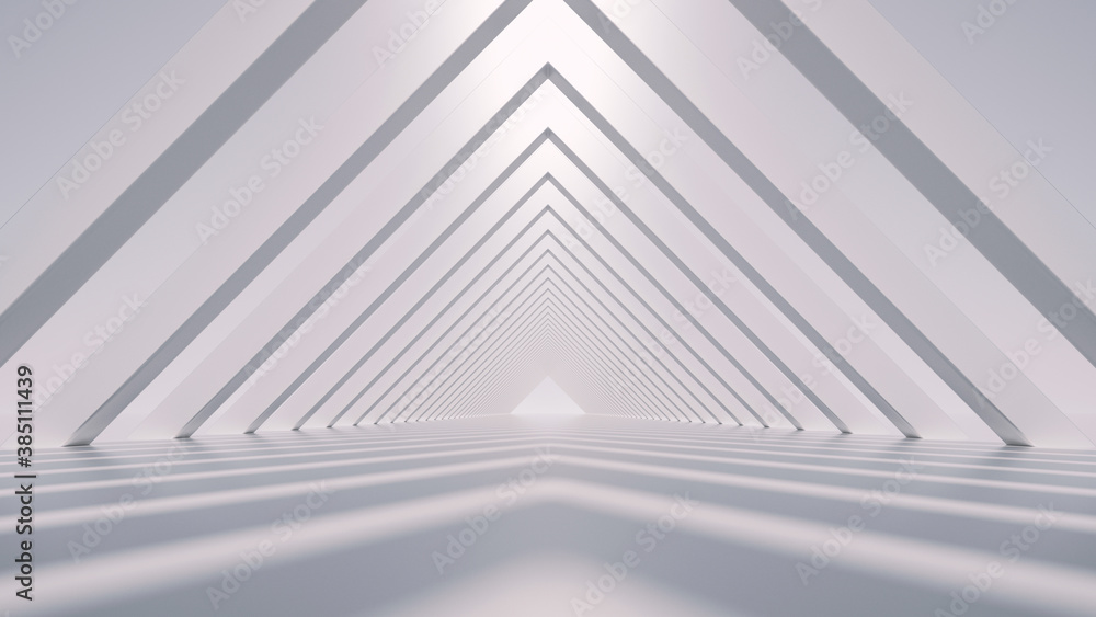 Aufkleber 3d render, abstract minimal background. white triangular corridor.
