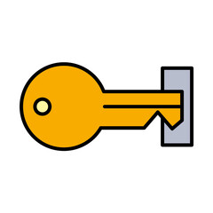Key line and fill style icon design of Security lock access door house safe safety and protection theme Vector illustration