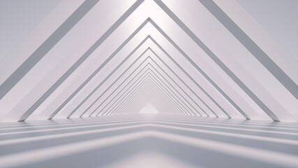 3d render, abstract minimal background. White triangular corridor.
