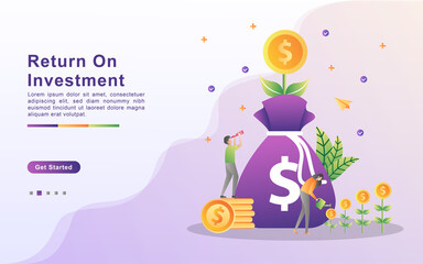 Return on investment concept. Profit strategy, Financial performance, statistic report, budget planning, income growth. Can use for web landing page, banner, mobile app. Vector Illustration.