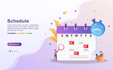 schedule and planning concept, personal study plan creation, business time planning, events and news, reminder and schedule. Can use for web landing page, banner, mobile app. Flat design vector.