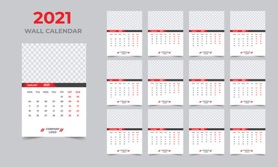 Wall calendar design 2021 template Set of 12 Months, Week starts Monday, Stationery design, calendar planner
