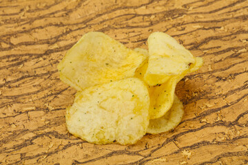 Natural potato salted chips heap