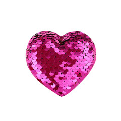 Pink heart sequins shape isolated on white background