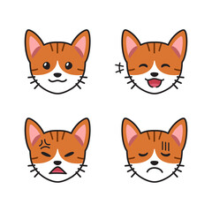 Set of tabby cat faces showing different emotions for design.