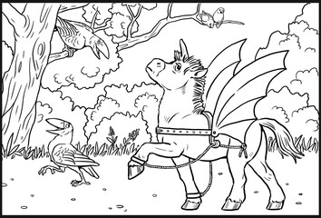 Fototapeta na wymiar Funny unicorn for coloring. Coloring page for horse lovers.