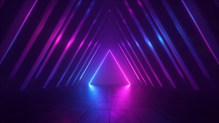 3d render, abstract background with pink blue glowing neon light triangle, geometric wallpaper with triangular tunnel © wacomka
