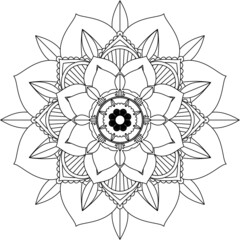 Easy Mandala coloring book simple and basic for beginners, seniors and children. Set of Mehndi flower pattern for Henna drawing and tattoo. Decoration in ethnic oriental, Indian style.