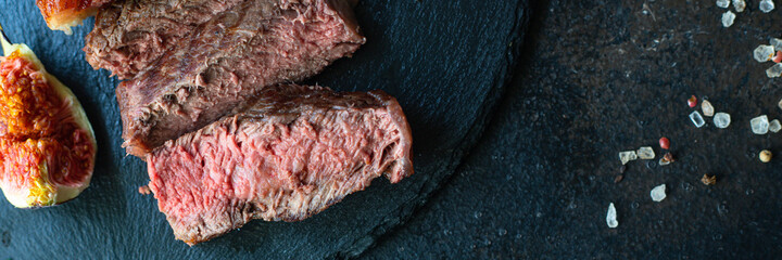 beef steak ribeye grilled veal juicy fried meat tasty top view copy space for text food background rustic