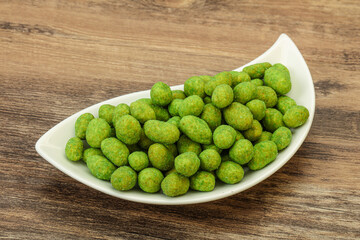 Spicy wasabi peanuts in the bowl