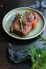 beef steak ribeye grilled veal juicy fried meat tasty top view copy space for text food background rustic