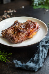 beef steak ribeye grilled veal juicy fried meat tasty top view copy space for text food background rustic