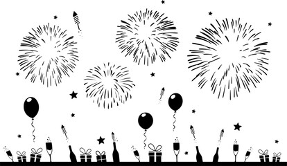 PARTY FIREWORKS celebration silhouette vector - 385118659