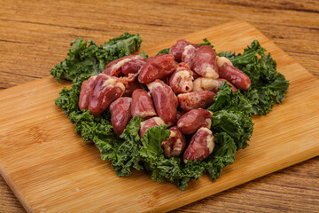 Raw chicken hearts for cooking