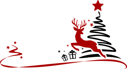 Obraz premium CHRISTMAS DEERS winter drawing silhouette vector