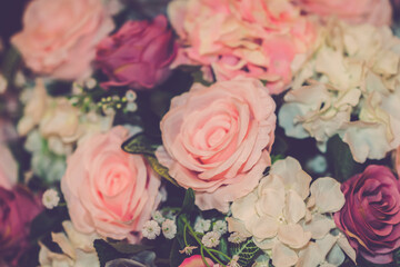 Valentine day background. Bouquet love roses flower close up. vintage filter