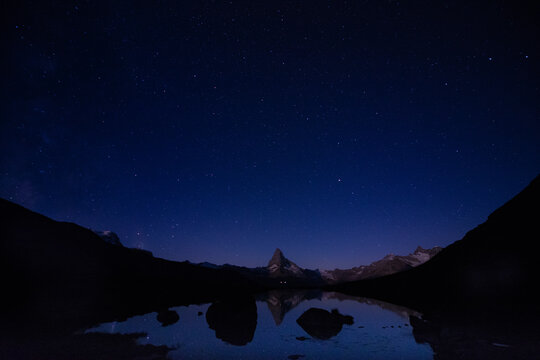 The matterhorn at night with stars