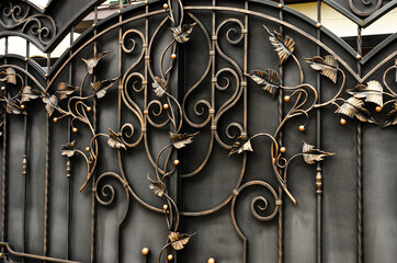 Modern chic metal gate decorated with wrought iron elements