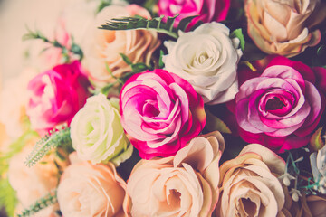 Valentine day background. Bouquet love roses flower close up. vintage filter