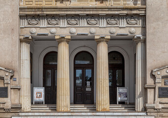 Fototapeta premium County history museum on September 30, 2020 in Targoviste, Romania. Construction elements and details.