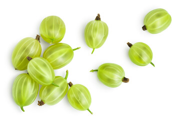 Green gooseberry isolated on white background with clipping path and full depth of field. Top view. Flat lay