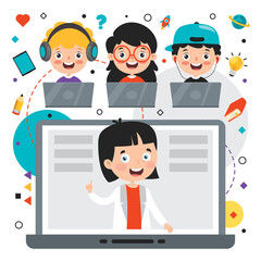 Online Learning Concept With Cartoon Character
