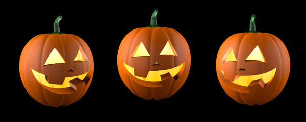 Halloween pumpkin. Smiling funny face. Isolated on black background. 3d render